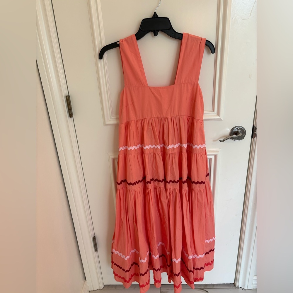 Anthropologie Vibrant Coral Tiered Dress